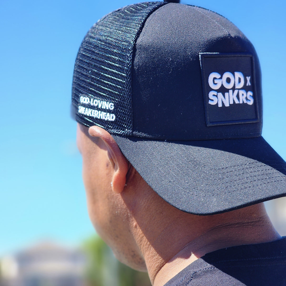 GOD x SNKRS Black on Black Crown of Glory Trucker Cap