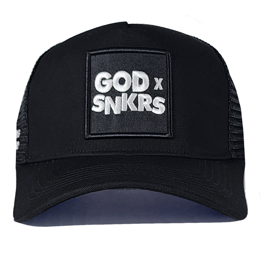 GOD x SNKRS Black on Black Crown of Glory Trucker Cap