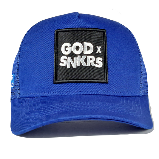 GOD x SNKRS Blue and Black Water of Life Trucker Cap