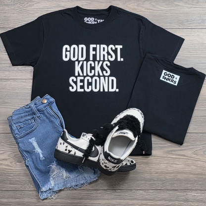 GOD FIRST. KICKS SECOND. YOUTH Heavyweight Tee