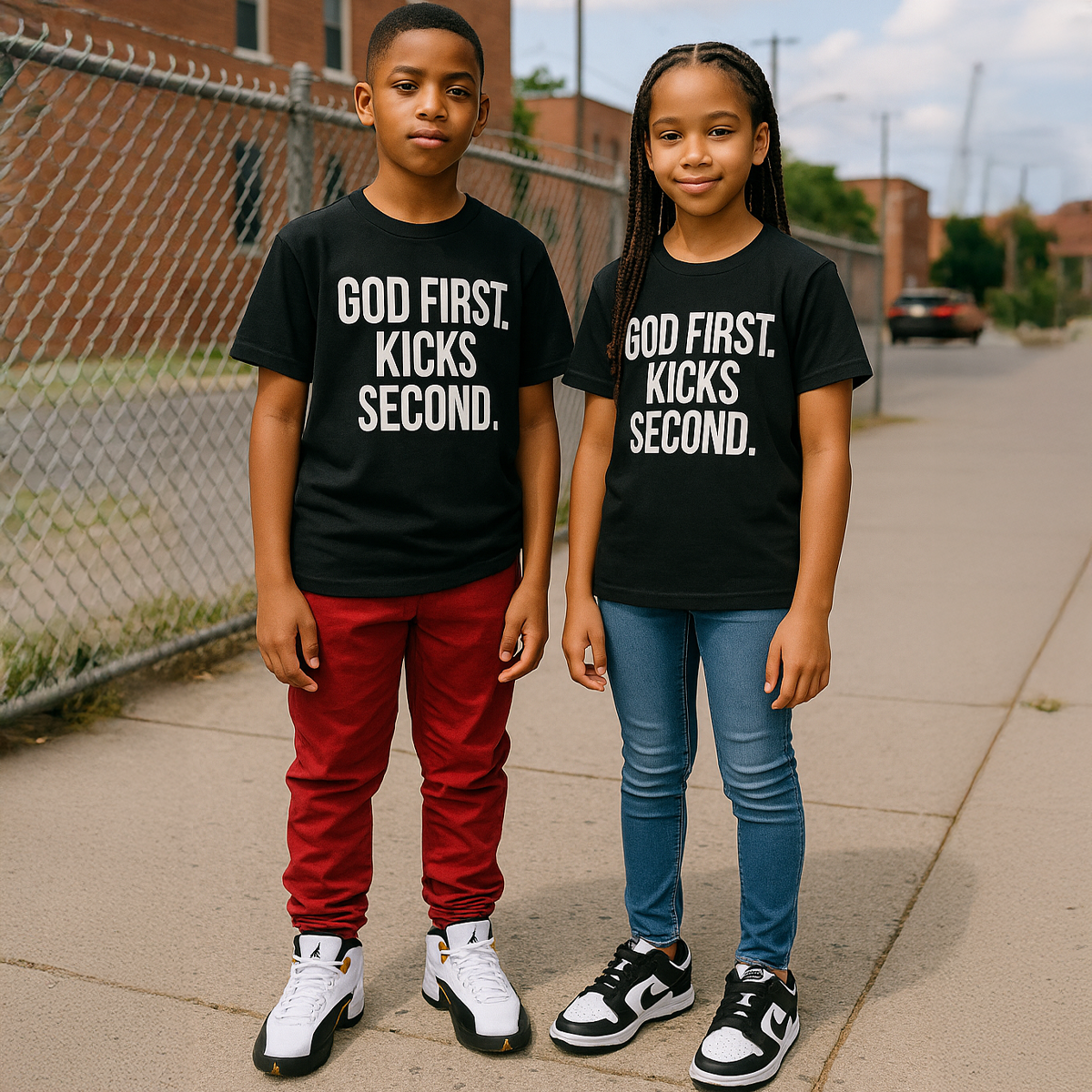 GOD FIRST. KICKS SECOND. YOUTH Heavyweight Tee