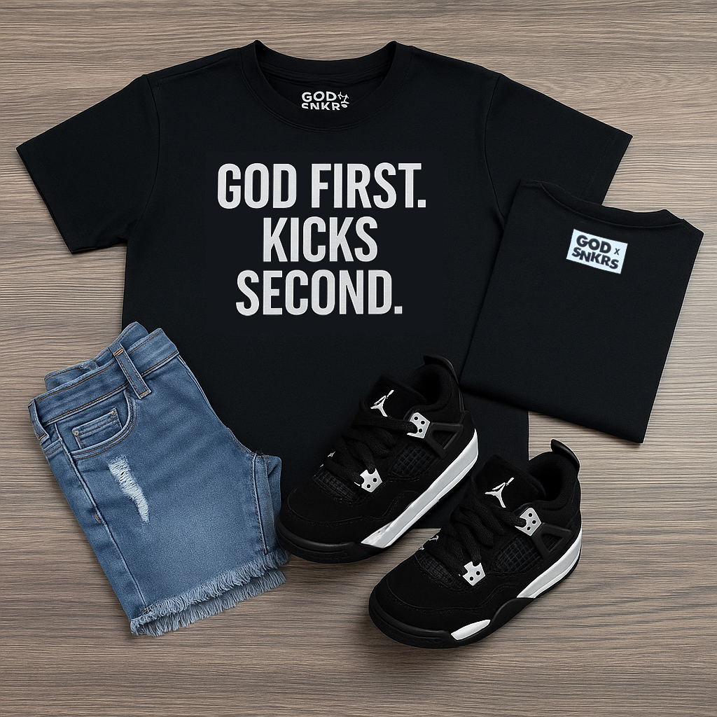 GOD FIRST. KICKS SECOND. Toddler Heavyweight Tee