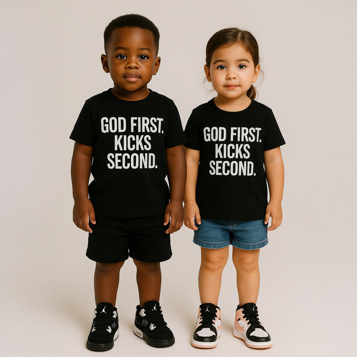 GOD FIRST. KICKS SECOND. Toddler Heavyweight Tee