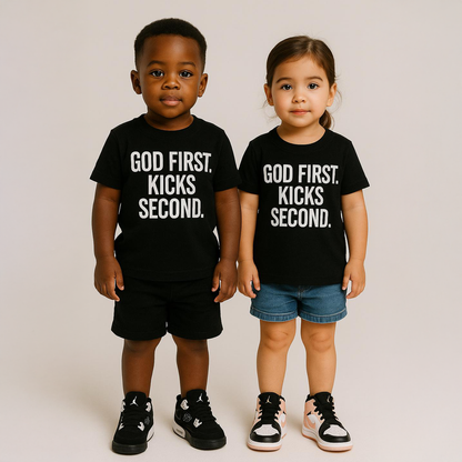 GOD FIRST. KICKS SECOND. Toddler Heavyweight Tee