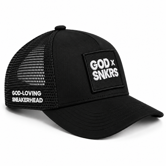 GOD x SNKRS Black on Black Crown of Glory Trucker Cap