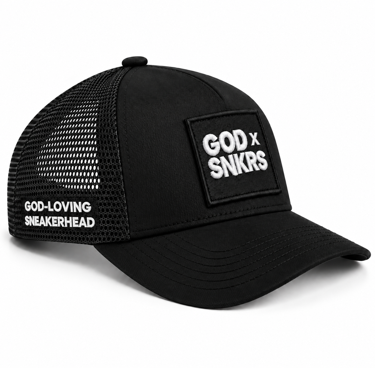GOD x SNKRS Black on Black Crown of Glory Trucker Cap