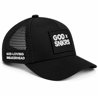GOD x SNKRS Black on Black Crown of Glory Trucker Cap