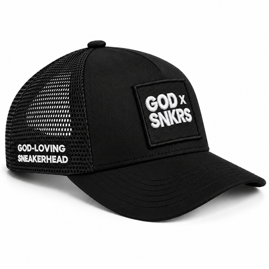 GOD x SNKRS Black on Black Crown of Glory Trucker Cap