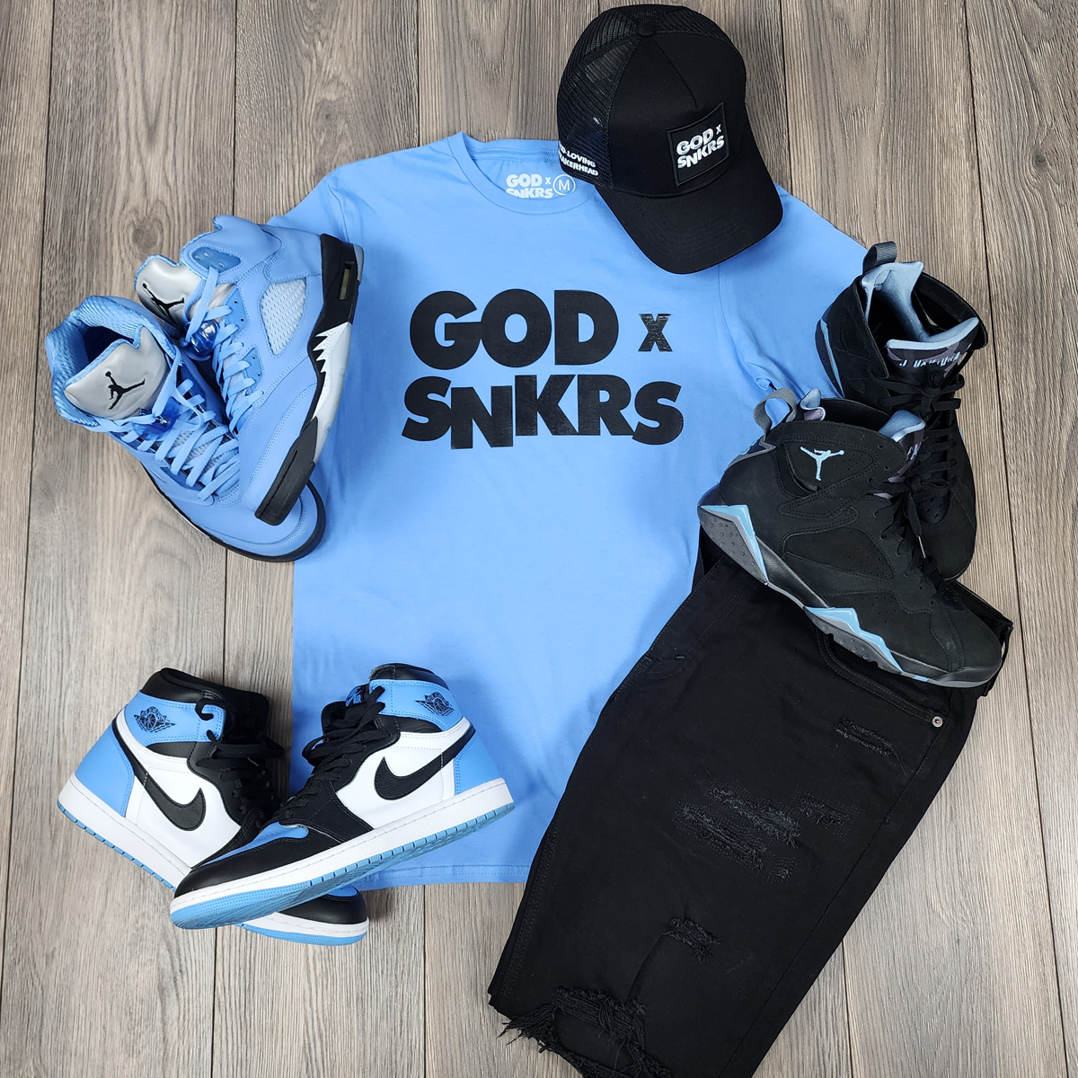 GOD x SNKRS Skies of Heaven UNC Blue Tee