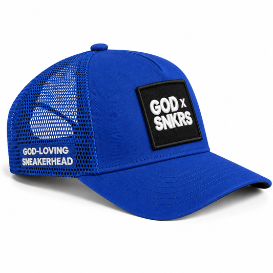 GOD x SNKRS Blue and Black Water of Life Trucker Cap