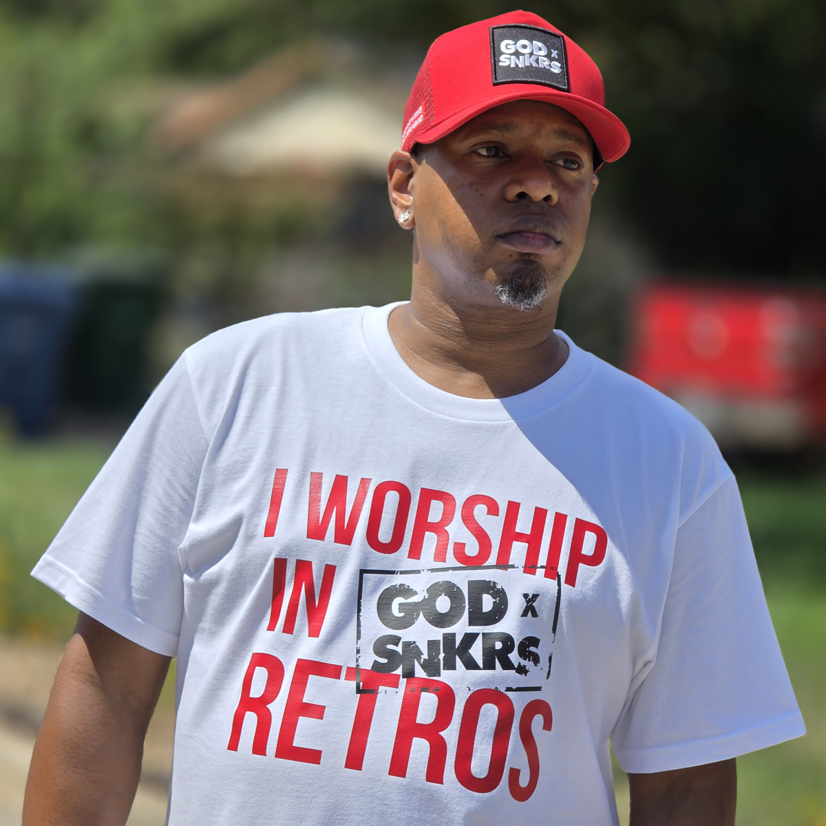 GOD x SNKRS Sueded I WORSHIP IN RETROS - Fire Red Tee