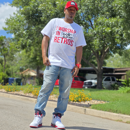 GOD x SNKRS Sueded I WORSHIP IN RETROS - Fire Red Tee