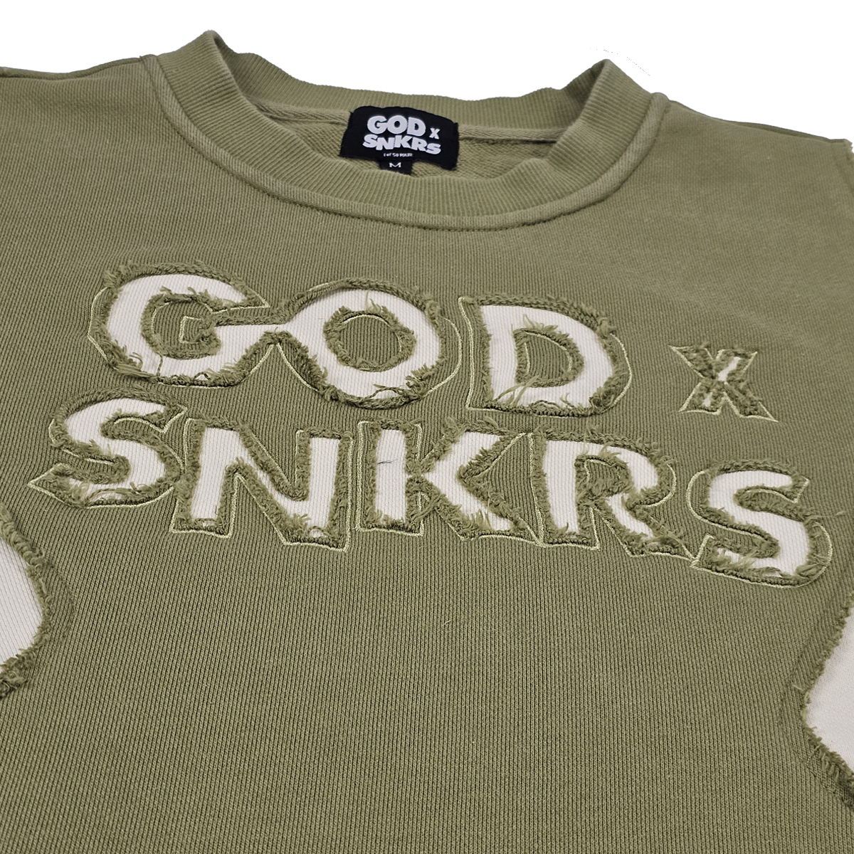 GOD x SNKRS Olive Leaf Distressed Sweater