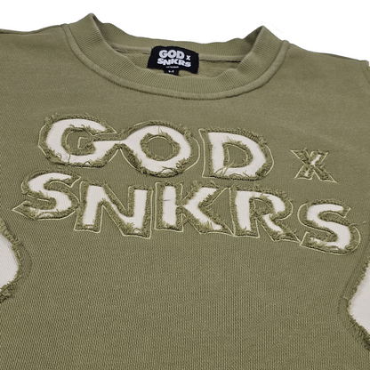 GOD x SNKRS Olive Leaf Distressed Sweater