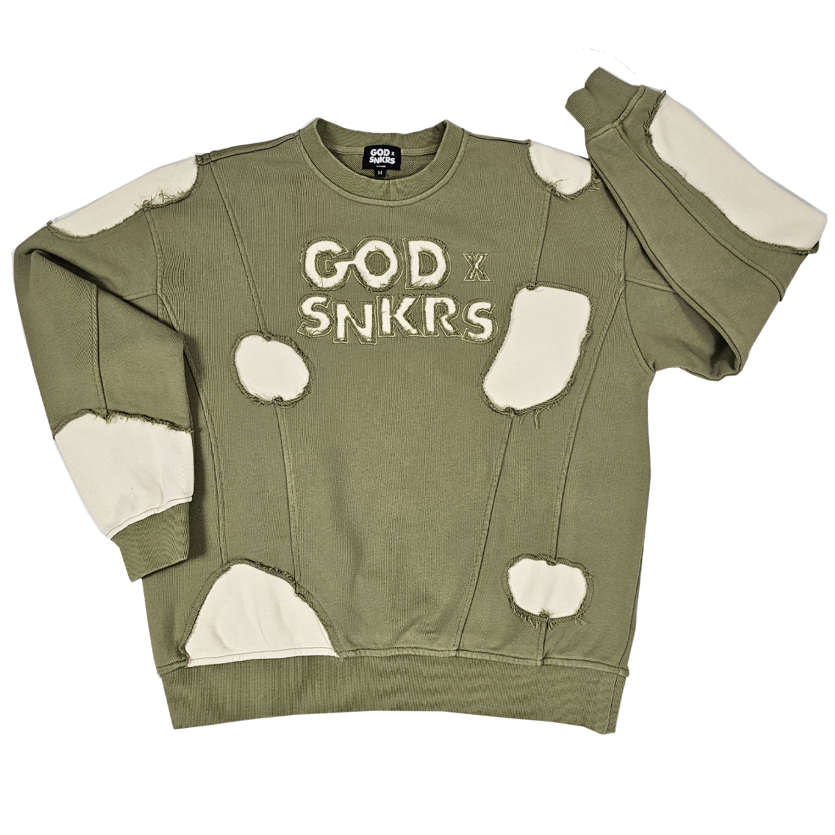 GOD x SNKRS Olive Leaf Distressed Sweater