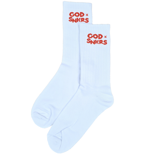 GOD x SNKRS White and Red Firm Footing Socks