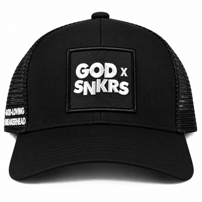 GOD x SNKRS Black on Black Crown of Glory Trucker Cap