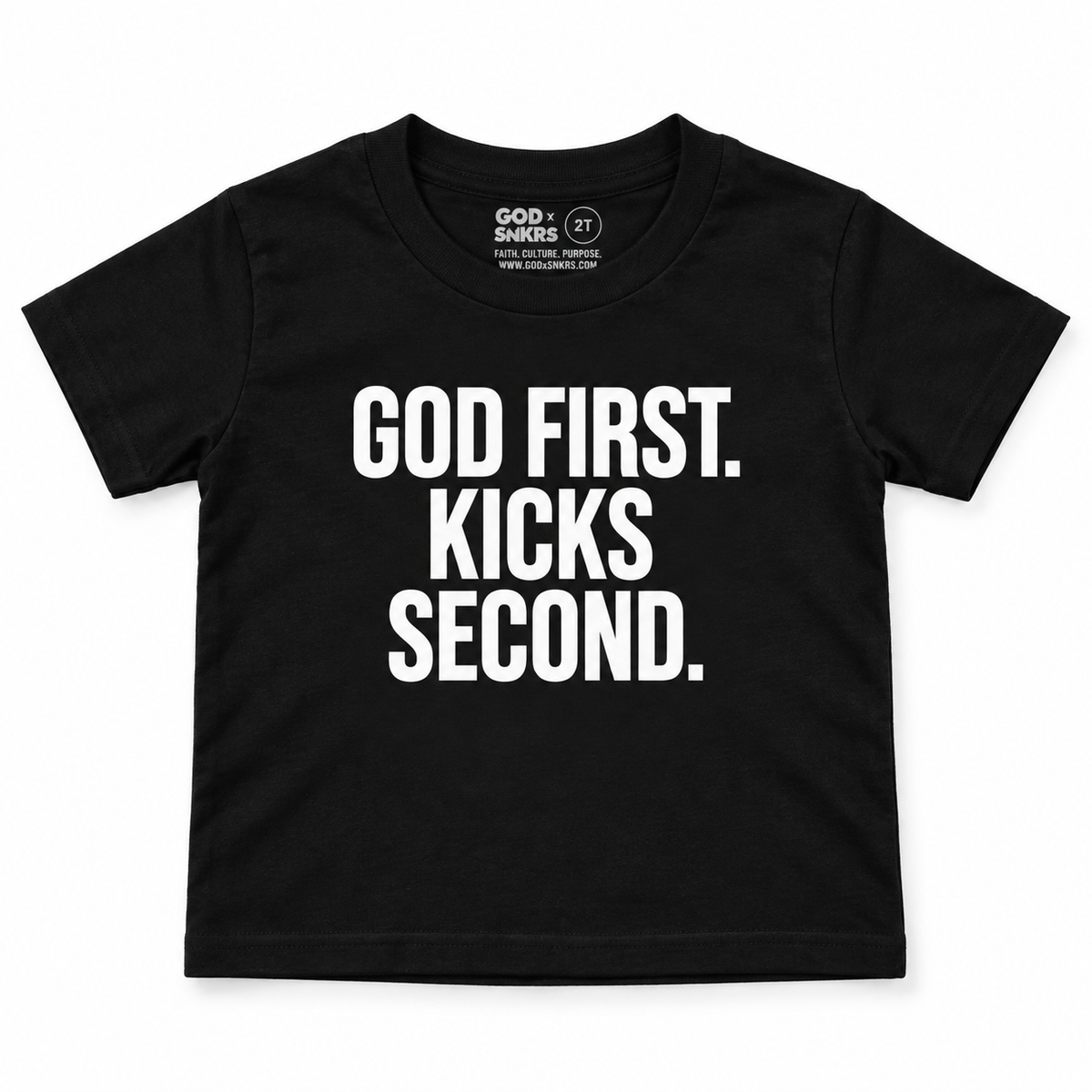 GOD FIRST. KICKS SECOND. Toddler Heavyweight Tee